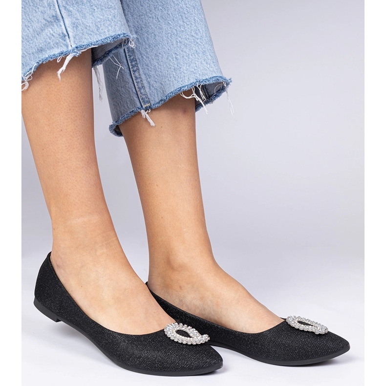 Fekete női csillogó balerinák cirkonokkal 1
