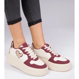 Női bordó cipők brokád szívvel piros 1