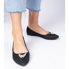 Fekete női csillogó balerinák pillangóval 2