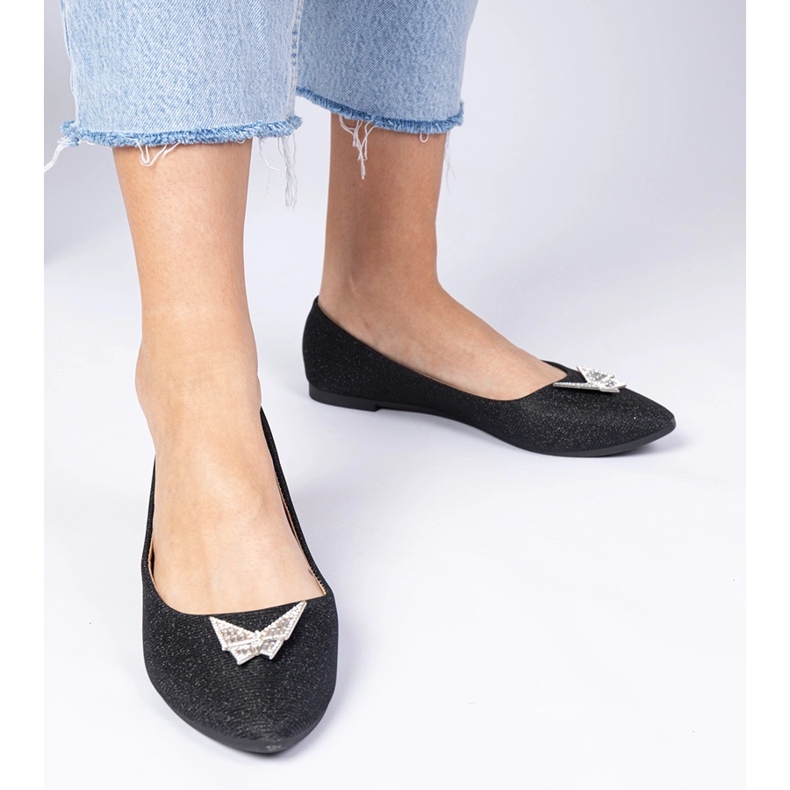 Fekete női csillogó balerinák pillangóval 2