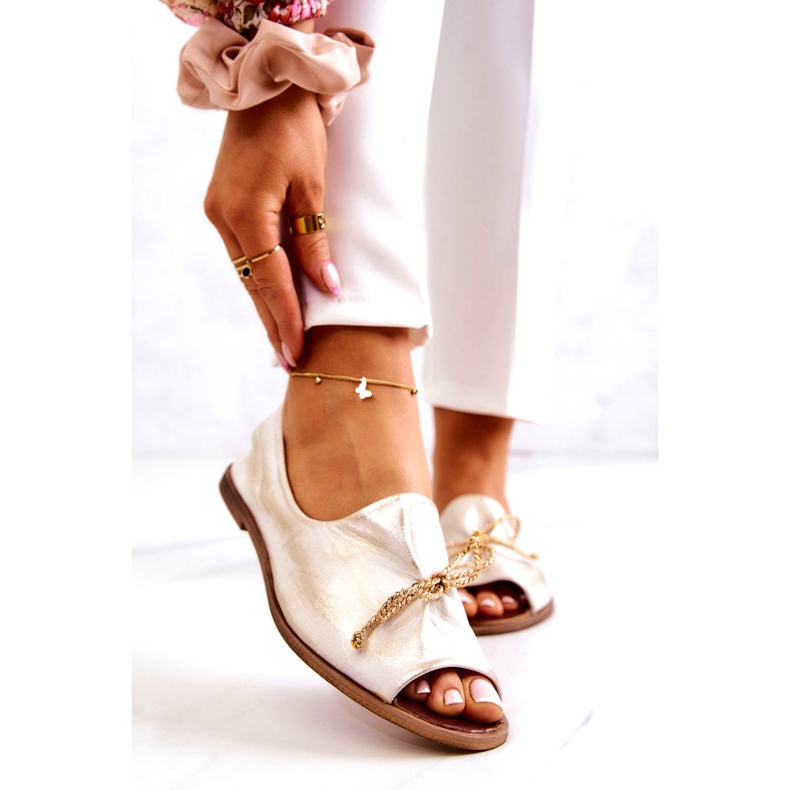 Női bőr balerinas Zazoo 2660/004 fehér és arany 1