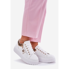 Női sportcipő a platformon, öko bőr leopárd leopárd nyomtatás fehér 1