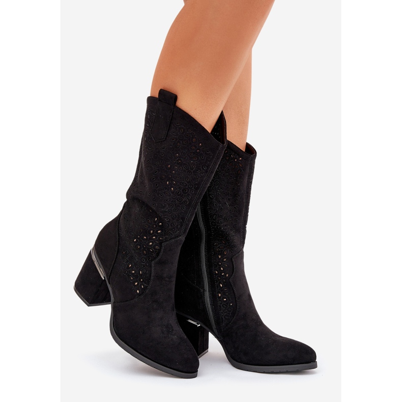 S.Barski OpenWork Boots Half-Calf Cowboy S. Barski Hy51-238 fekete 1