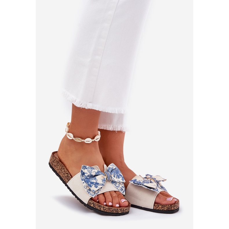 Női papucs íj a parafa platformon kéken bézs 1