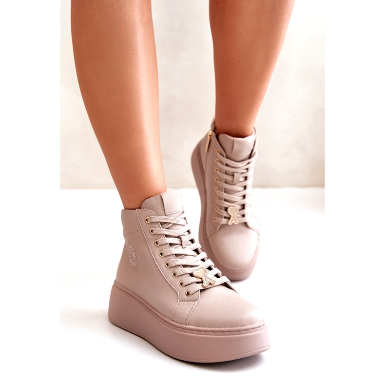 Női magas bőr tornacipő Vinceza 66707 bézs platformon 1