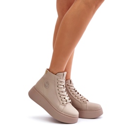 Női magas bőr tornacipő Vinceza 66707 bézs platformon 4