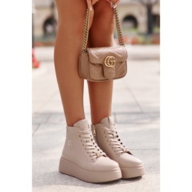 Női magas bőr tornacipő Vinceza 66707 bézs platformon 6