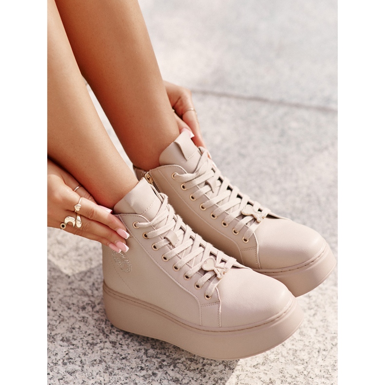 Női magas bőr tornacipő Vinceza 66707 bézs platformon 8