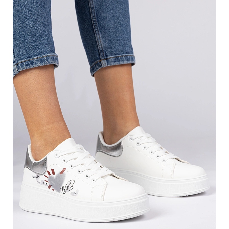 Fehér és ezüst cipők női sport cipők nyomtatással 1