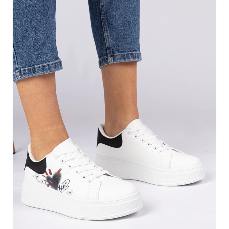 Fehér és fehér cipők női sport cipők nyomtatással 1