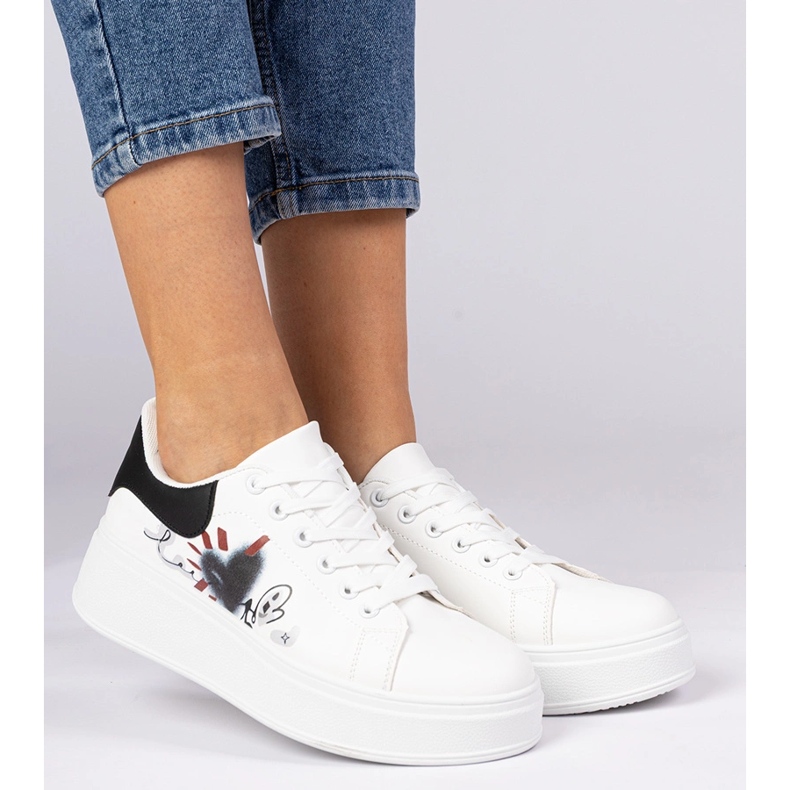 Fehér és fehér cipők női sport cipők nyomtatással 2