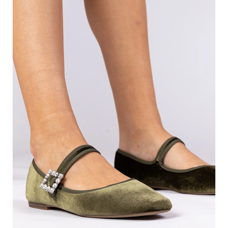 Zöld női velúr ballerinák csatával 1
