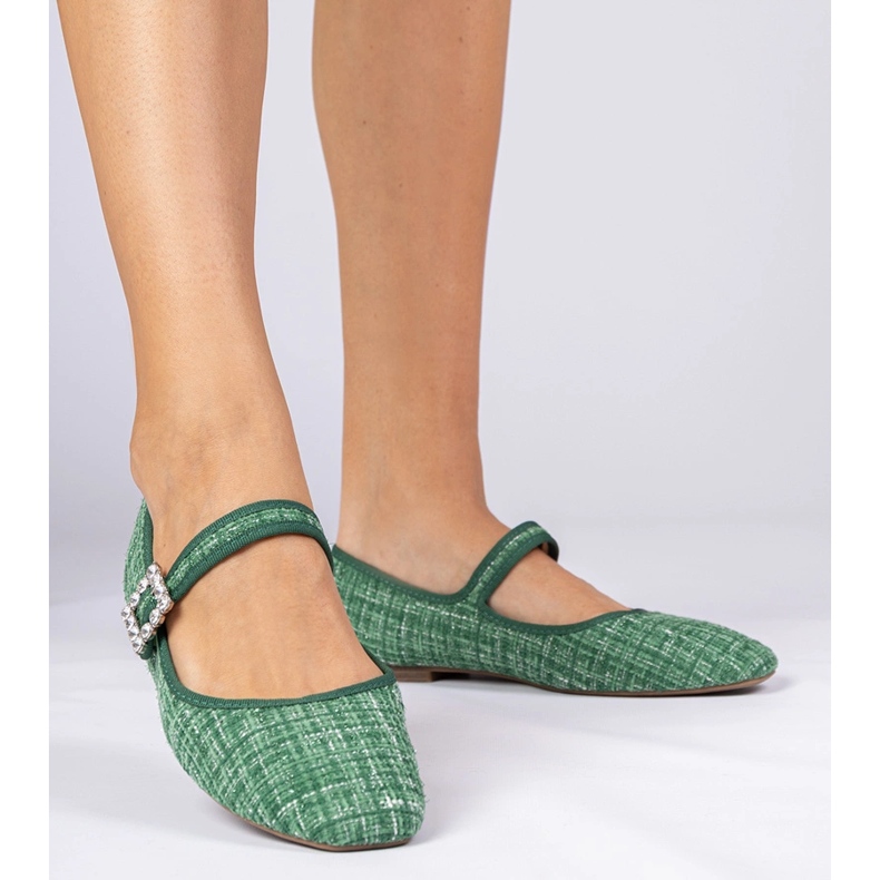 Zöld női ballerinák csatával és kristályokkal 2