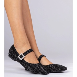 Fekete női balerinák csatával és kristályokkal 2