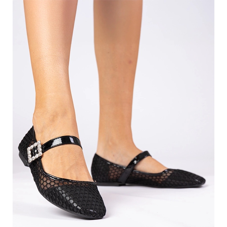 Fekete háló ballerinák bilincskel és kristálytal 2