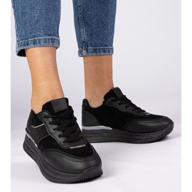 Fekete női cipők a platformon cirkonokkal 1