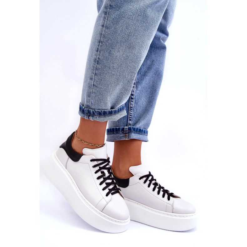 Lemar Női bőr sportcipő a fehér platformon 1