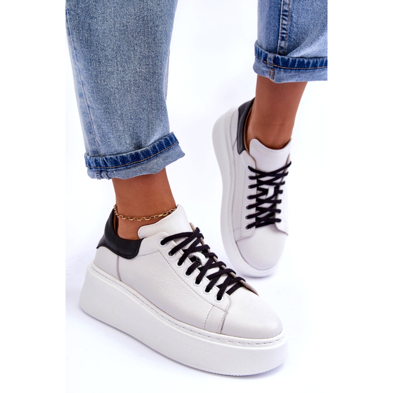 Lemar Női bőr sportcipő a fehér platformon 3