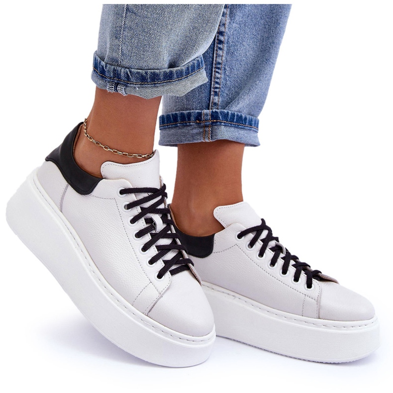 Lemar Női bőr sportcipő a fehér platformon 5