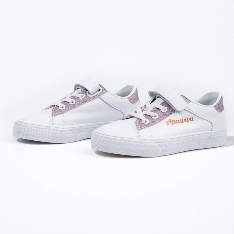 Fehér gyerek tornacipő rózsaszín csillámmal 2