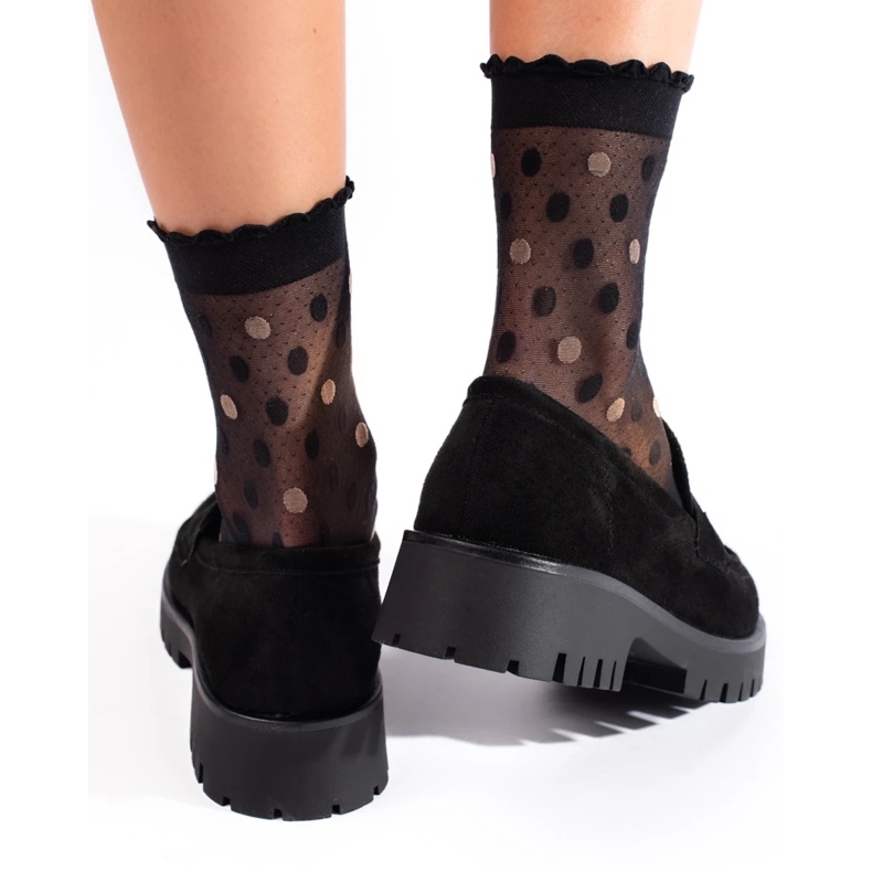 Shelovet velúr mokaszinok vastag talppal fekete 2