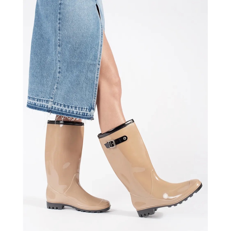 Női bézs magas patentos wellington csizma 1