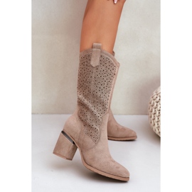 S.Barski OpenWork Boots Half-Calf Cowboy S. Barski Hy51-238 bézs 2