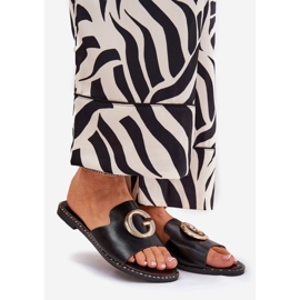 Öko bőr lapos női papucs dekoratív részletekkel fekete 1