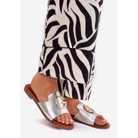 Öko bőr lapos női papucs dekoratív ezüst részletekkel szürke 1