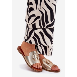 Öko bőr lapos női papucs dekoratív arany részletekkel aranysárga 1 Öko bőr lapos női papucs dekoratív arany részletekkel aranysárga 1