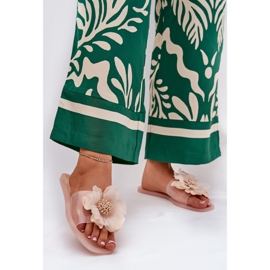 Átlátszó lapos női papucs mesterséges meztelen virággal bézs 2