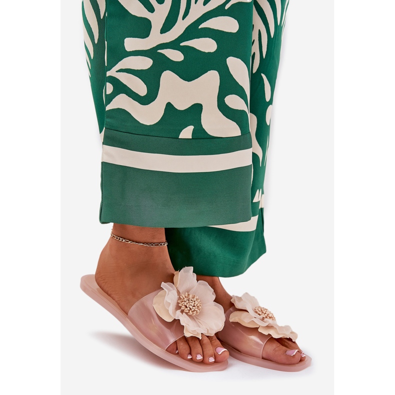 Átlátszó lapos női papucs mesterséges meztelen virággal bézs 1 Átlátszó lapos női papucs mesterséges meztelen virággal bézs 1