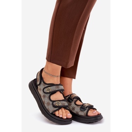 Női mintás anyagú szandál arany részletekkel bézs-fekete 1