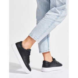 Sergio Leone Fekete női bőr fűzős tornacipő 1