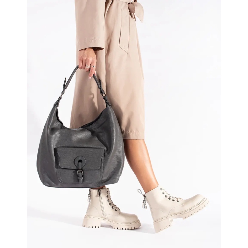 Női bézs bőr fűzős bokacsizma 2