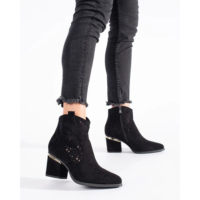 Női fekete áttört cowboy csizma 1