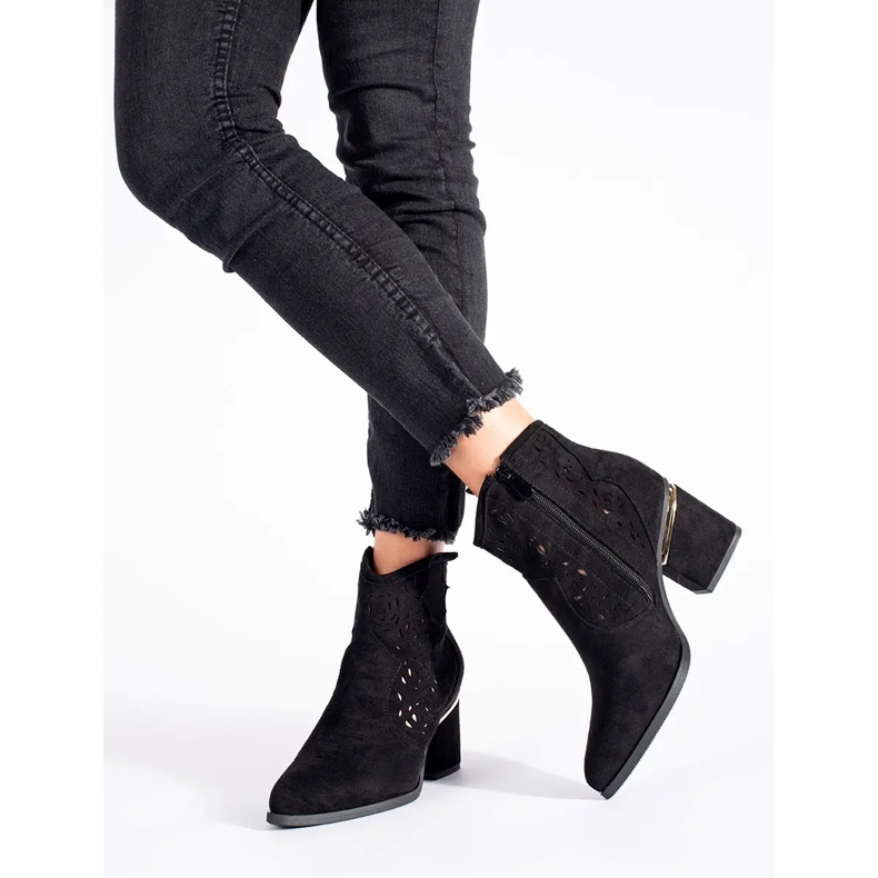 Női fekete áttört cowboy csizma 2