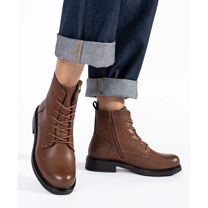 Barna női bőr fűzős bokacsizma Sergio Leone-tól 1