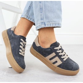 Bőr sportcipő a Grey Filippo DP6798 platformon szürke 1