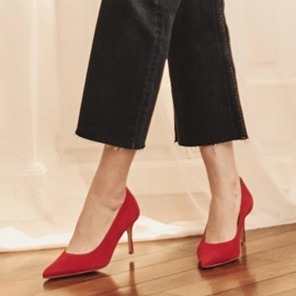 Marco Shoes Elegáns velúr sarok piros 1