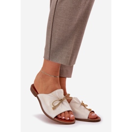 Bőr lapos, elegáns papucs egy íj Lewski 3572 Zloty törölt aranysárga 1