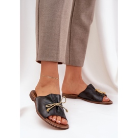 Bőr lapos, elegáns papucs egy íj Lewski 3572 fekete 2