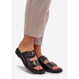 Zazoo Bőr lapos papucs zazo 3020 fekete bilincsekkel 1