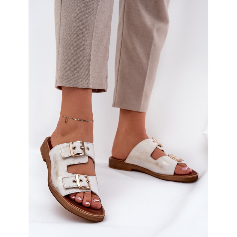 Bőr lapos papucs flopok Zazoo 3020 Zloty Zloty törölte aranysárga 2