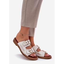 Bőr lapos papucs flopok Zazoo 3020 Zloty Zloty törölte aranysárga 1