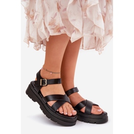 Női szandál a platformon, öko bőr fekete 1
