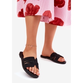 Lapos, rágcsált női papucs öko vágásokkal fekete velúr kivágások 1 Lapos, rágcsált női papucs öko vágásokkal fekete velúr kivágások 1