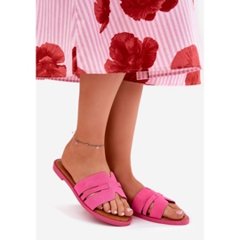 Lapos, feeles női papucs öko -suede fuchsia kivágásokkal rózsaszín 1