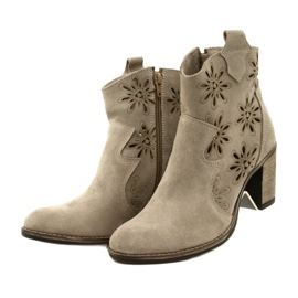 Olivier Nyílt munkás női bőrcsizma világosszürke bézs 3