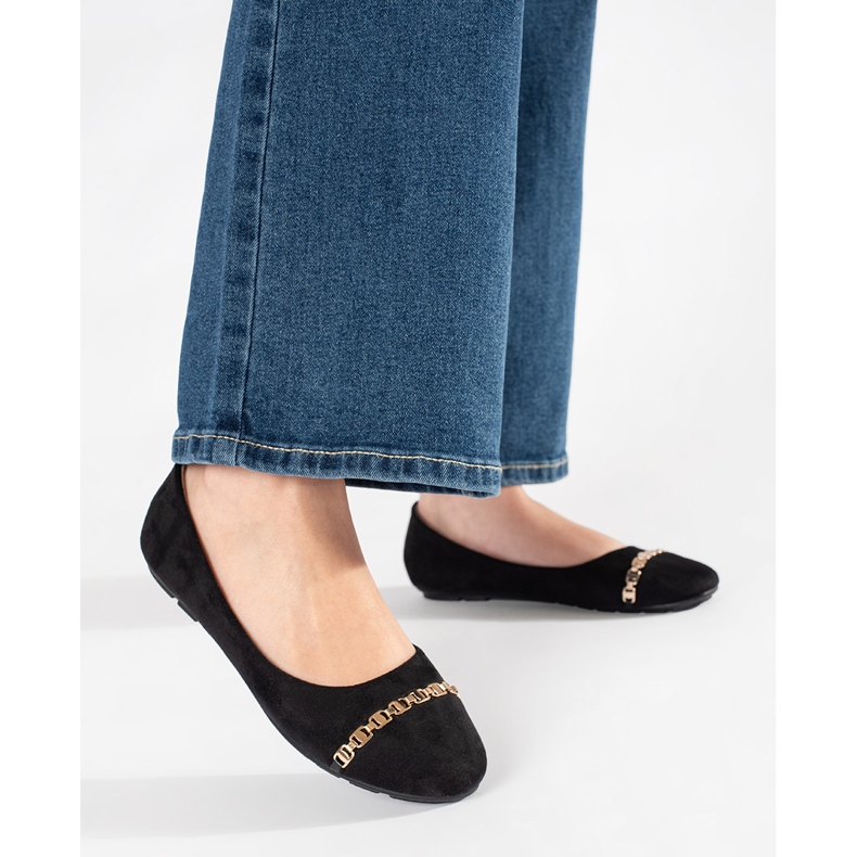 Fekete lapos női balerinák díszes 1